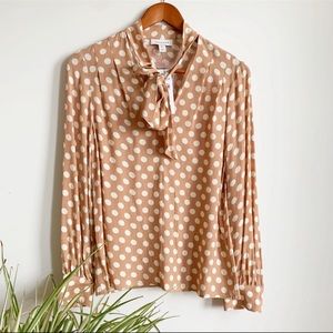 TOPSHOP Polka Dots Tan Cream Blouse 2